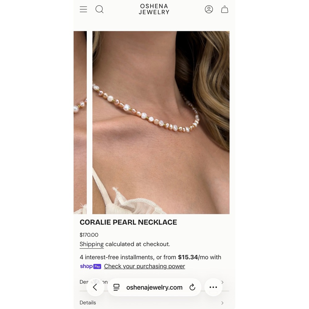 Oshena Coralie Freshwater Pearl Necklace Women Pink White Baroque Bead MSRP $170 - Picture 2 of 4